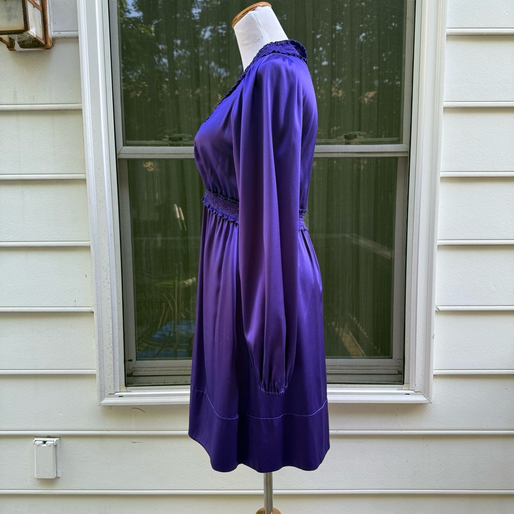 BCBGMaxAzria Persian blue silk V neck along sleeve dress size M - Picture 8 of 13